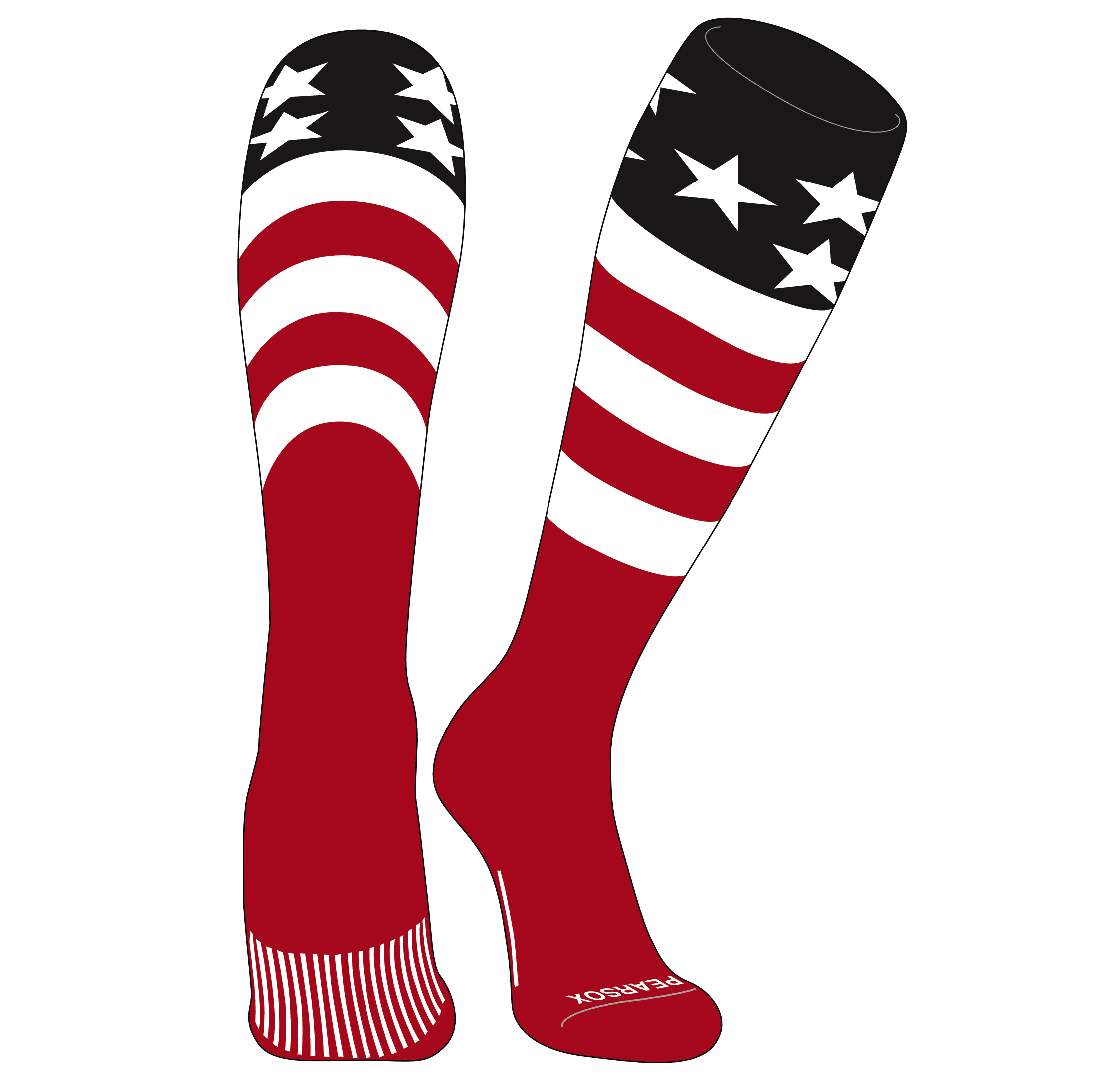 Pear Sox Elite USA Flag Knee High Sports Socks Black, White, Red (S