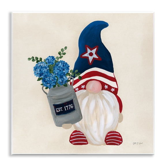 Stupell Industries Gnome & Americana Bouquet Patriotic Painting Unframed Art Print Wall Art, 12 x 12