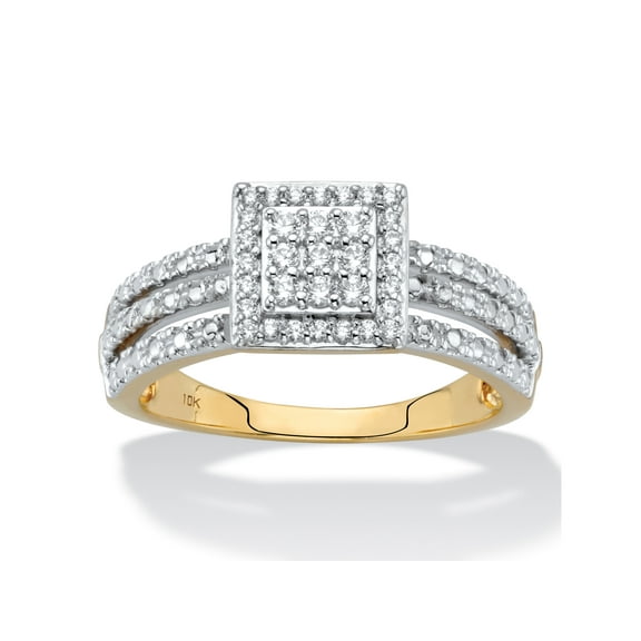 PalmBeach Jewelry 1/4 TCW Diamond Solid 10k Yellow Gold Squared Cluster Triple-Row Ring