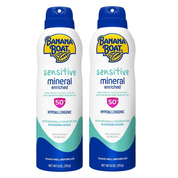 Banana Boat Sensitive Mineral Enriched Sunscreen Spray SPF 50 , 6oz Twin Pack