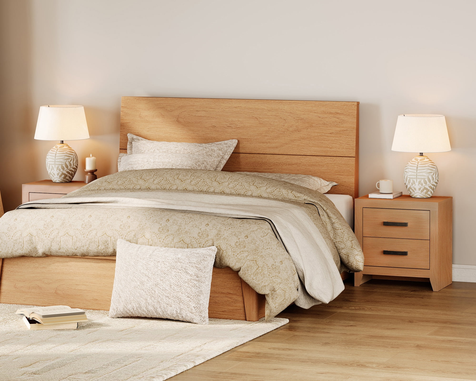Set of 2 Farmhouse Rustic Wooden Nightstand With 2 Smooth‑Glide Storage Drawers,Solid‑Base Bedside End Table,Multi‑Purpose Accent Side Cabinet For Bedroom,Living‑Room,Mocha