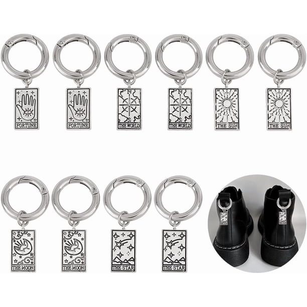 10 piezas de dijes de tarot para zapatos con anillos de resorte, colgante de aleación con temática de adivinación, decoración de zapatos de estilo tibetano.