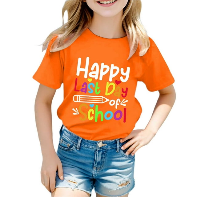 PMVFHDE T-Shirts Mignons pour Fille T-Shirt à Col Rond Imprimé à Manches Courtes pour Garçons et Filles Orange, 3-4 Ans