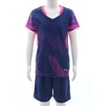 thumbnail image 3 of Hansber Kids Boys Summer Outfits Striped Short Sleeve T-Shirt with Shorts Set Basketball Football Navy Blue 4XS, 3 of 7