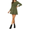 thumbnail image 3 of MODA NOVA Juniors Faux Suede Crew Neck Long Sleeve Zipper Ruffled Hem Mini Dress, 3 of 5