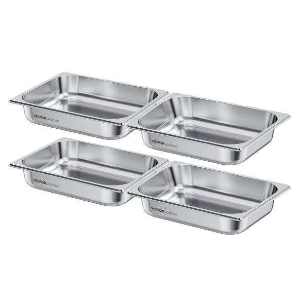 VEVOR Lot de 4 Moules à Vapeur en Acier Inoxydable pour Hôtel, Taille 1/2, 2,5 Pouces de Profondeur, Anti-Bourrage, Réutilisables, Antirouille, pour Maison, Fête, Restaurant, Hôtel, Buffet