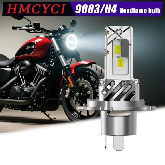 HMCYCI H4 LED Headlight Bulb Motorcycle, 9003 HB2 LED Light 6500K White for High and Low Hi/Lo Beam DOUBLE-SIDED 24 WICKS, Pack of 1