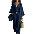 thumbnail image 2 of WULMLEO Women's 3 Piece Sets Linen Fall V Neck Tank Tops Wide Long Sleeve Cardigan Wide Leg Pants Tracksuit 2026 Casual Comfort Suits Athletic Outfits Navy 3XL, 2 of 6