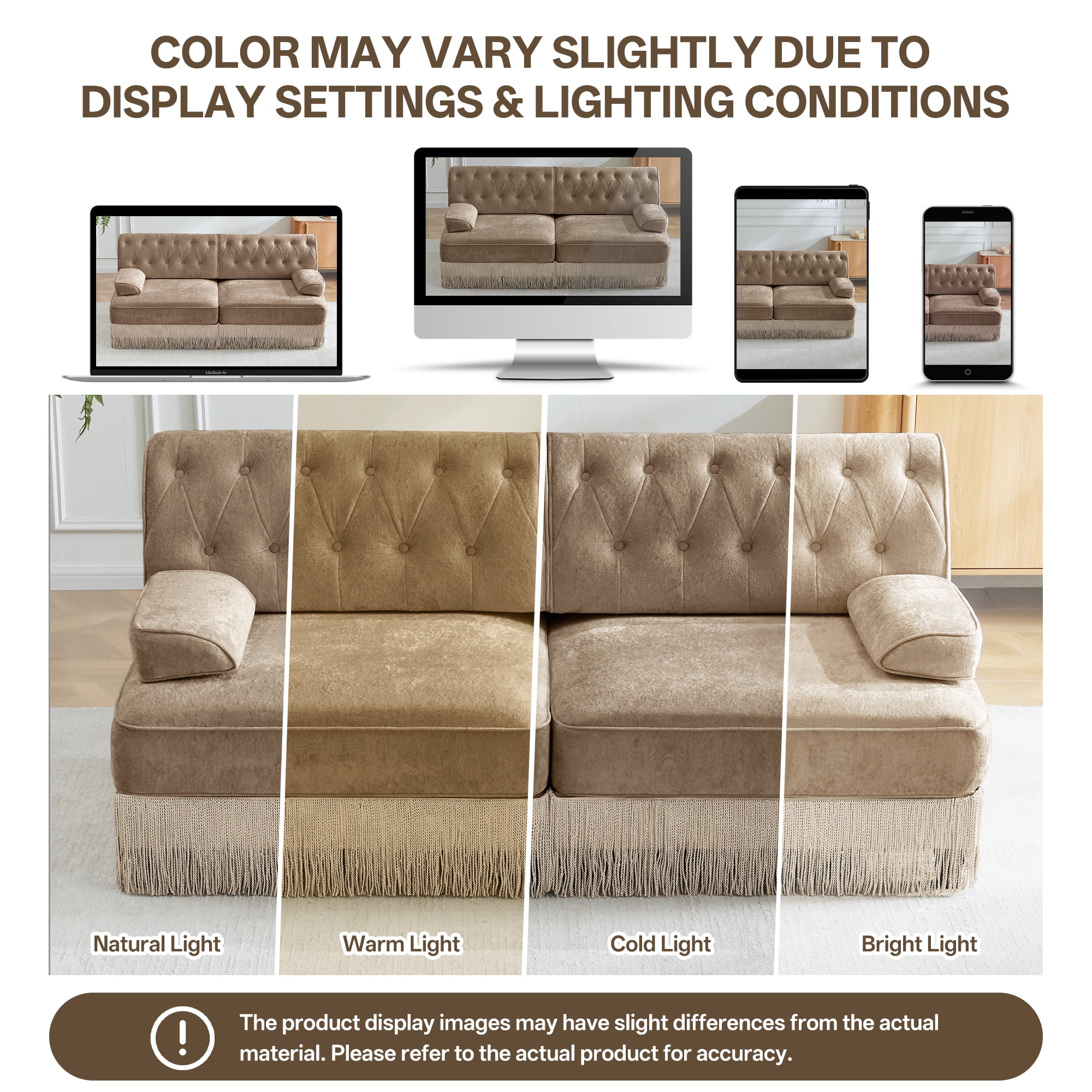 135" Chesterfield 4 Seater L-Shaped Modular Sectional Sofa Set with Ottoman and Tassel Skirt, Easy to Assemble