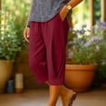 thumbnail image 5 of Kinrui Capri Pants for Women Straight Leg Casual Summer Capris Lightweight Elastic Waist Crop Trousers for Beach Vacation Wine M, 5 of 5