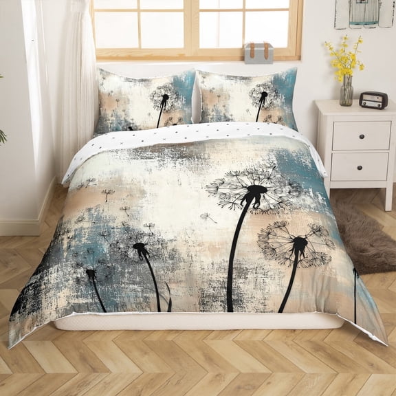 Erosebridal Floral Dandelion Comforter Cover Queen,Abstract Ombre Bedding Sets Queen Size,Lightweight Reversible Duvet Cover Queen,Flying Flower Decor,3-Piece(No Comforter)