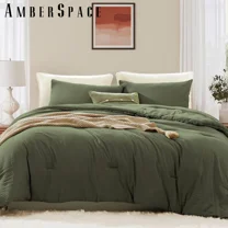 Amberspace Prewashed fabric 3-piece Bed in a Bag Comforter Set with Sheets,Olive Green,Queen