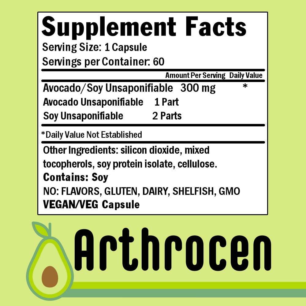 Arthrocen EVO Vegan Joint Health Supplement, 300Mg Avocado Soy Unsaponifiable, 60 Day Supply, One Capsule Per Day (6 Months)