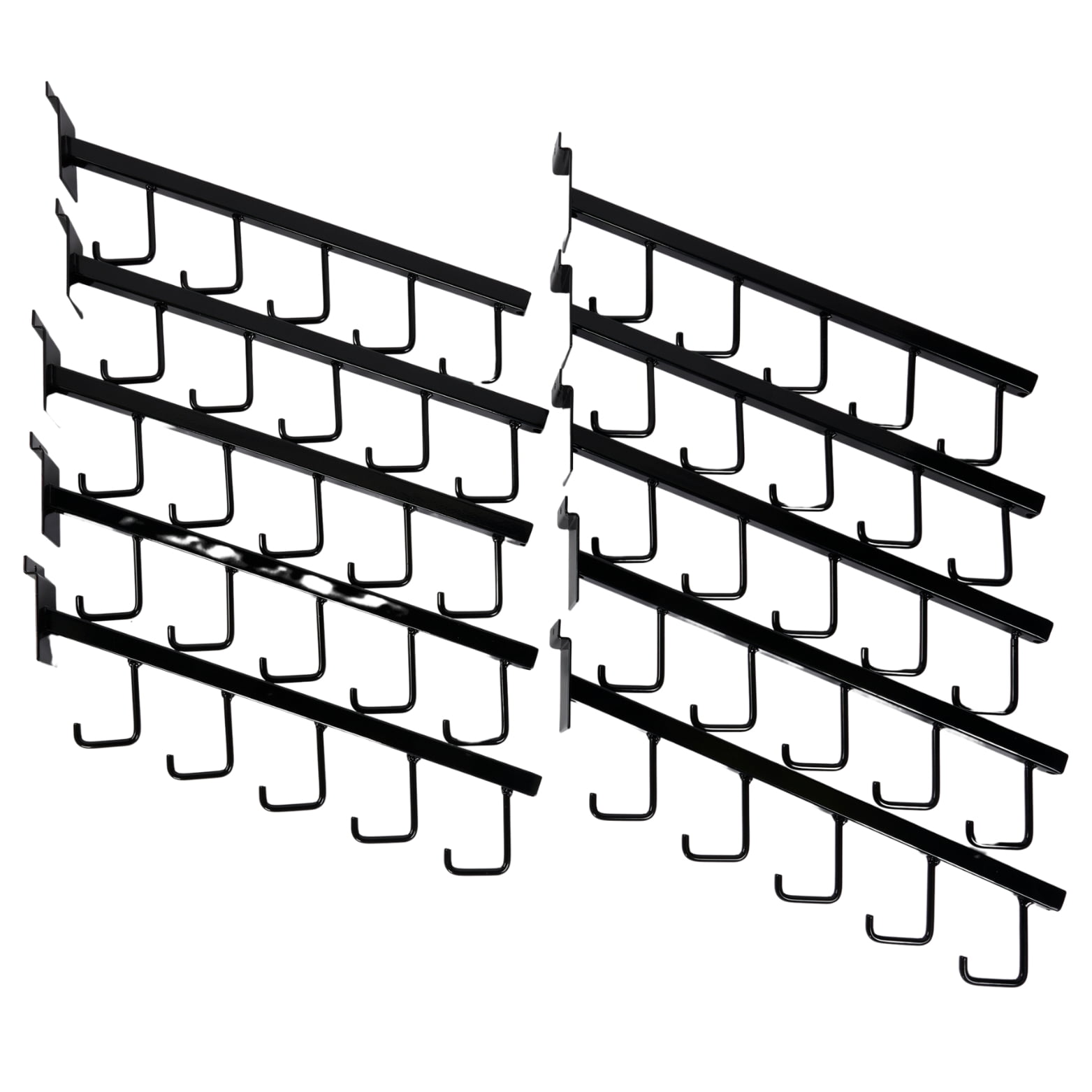 SSWBasics Black 5-J-Hook Waterfall for Slatwall - Pack of 10- Black Metal Waterfall Slatwall Hooks - Sturdy Retail Hooks for Slatwall - Durable Slatwall Hooks & Hangers for Retail Display