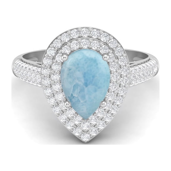 3.46 Ctw Larimar Gemstone 925 Sterling Silver Pear Shape Halo Valentines Day Gifts Ring