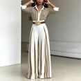 thumbnail image 2 of Morttic Women's Elegant Business Striped 2-Piece Outfit – Long Sleeve Lapel Button Front Shirt & High Waist Wide Leg Pants Dark Brown，XXXL, 2 of 6