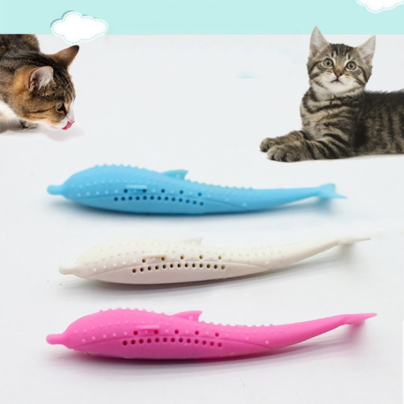Makwes Funny Pet Cat Toy Feather Teaser Catnip Fish Shape Teeth Cleaning Scratcher,Mermaid Type Feather,Molar Stick Containing Catnip,Pets Supplies