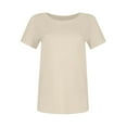 thumbnail image 5 of Dwellite Women Short Sleeve Crew Neck Shirt Ribbed Knit Slim Fit Shirts Summer Tops Casual Basic Tee 2026 Beige 2XL, 5 of 5