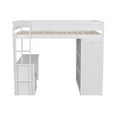 thumbnail image 4 of Wood Loft Bed, Full Size Loft Bed with Wardrobes, 2-Drawer Desk with Open Storage Cabinet, Low Loft Bed with Safety Guardrails, Wood Slats Support, Space-Saving Design, No Box Spring Needed, White, 4 of 7