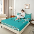thumbnail image 4 of Feelyou Teal Aztec Women Bed Sheets, Rustic Farmhouse King Sheets, Mandala Southwestern Sheet Set, Ultra Soft Bedroom Decor, 4 Pieces, 4 of 7