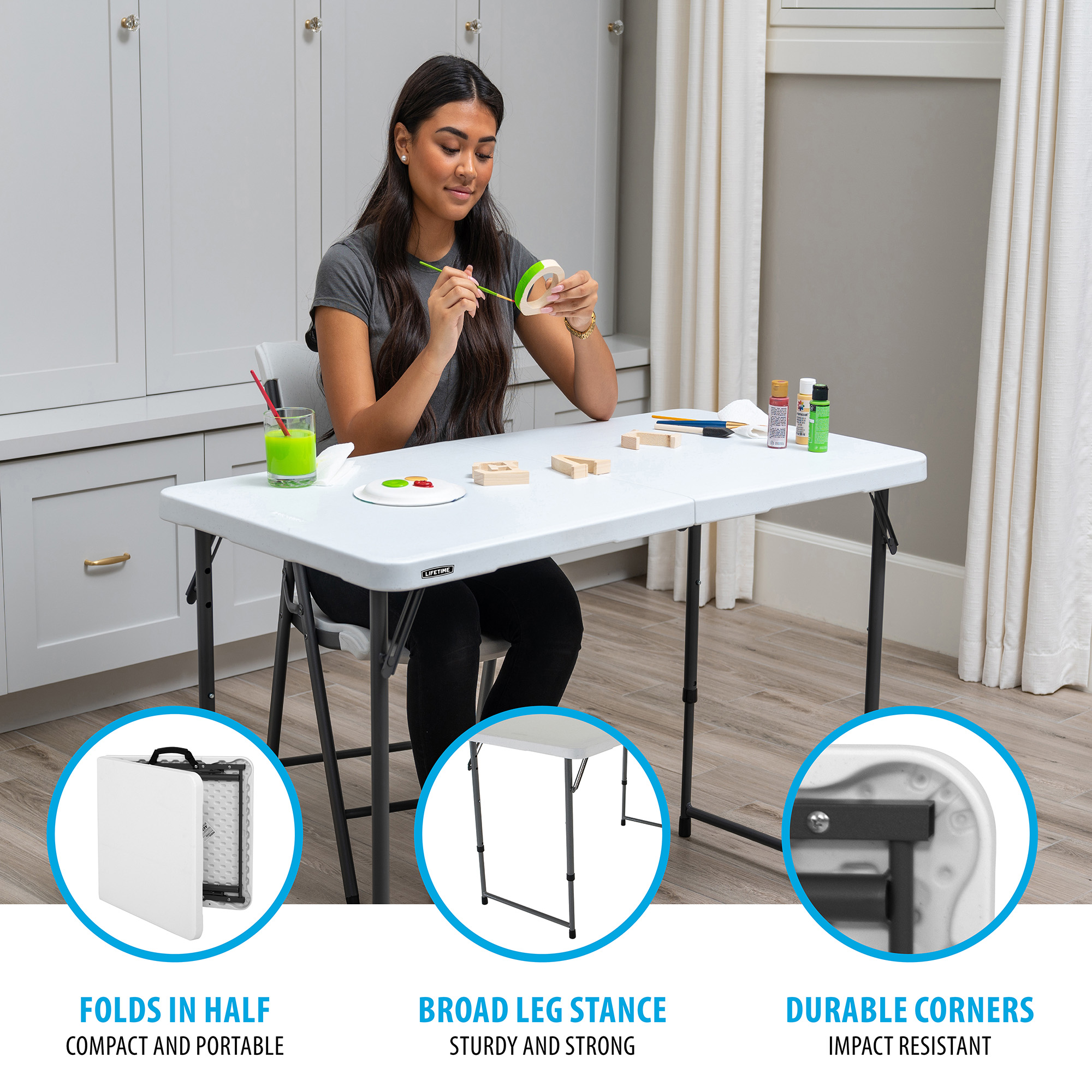 Lifetime 4-Foot Height-Adjustable Fold-In-Half Table, White photo 8