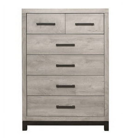 Zephyr Collection Chest with 5 Drawers in Gray Faux Wood Finish and Metal Bar Hardware