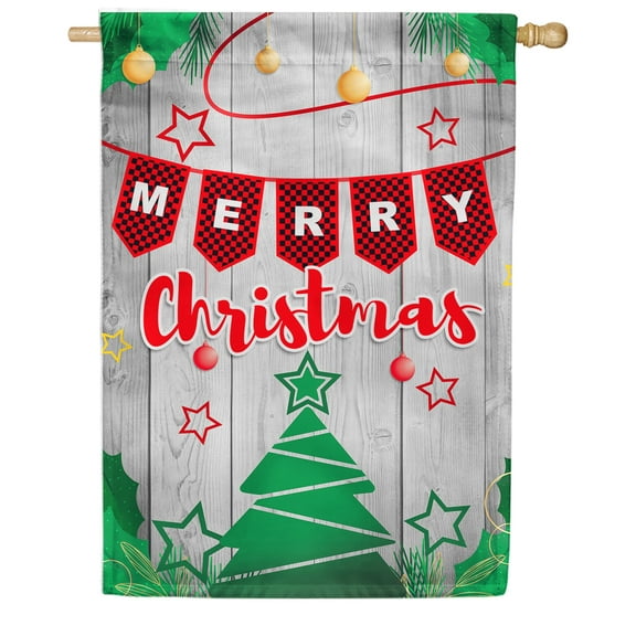 America Forever Merry Christmas House Flag 28 x 40 Inch Double Sided Outdoor Yard Vintage Christmas Tree Holiday Winter Farmhouse Christmas Decorations House Flag