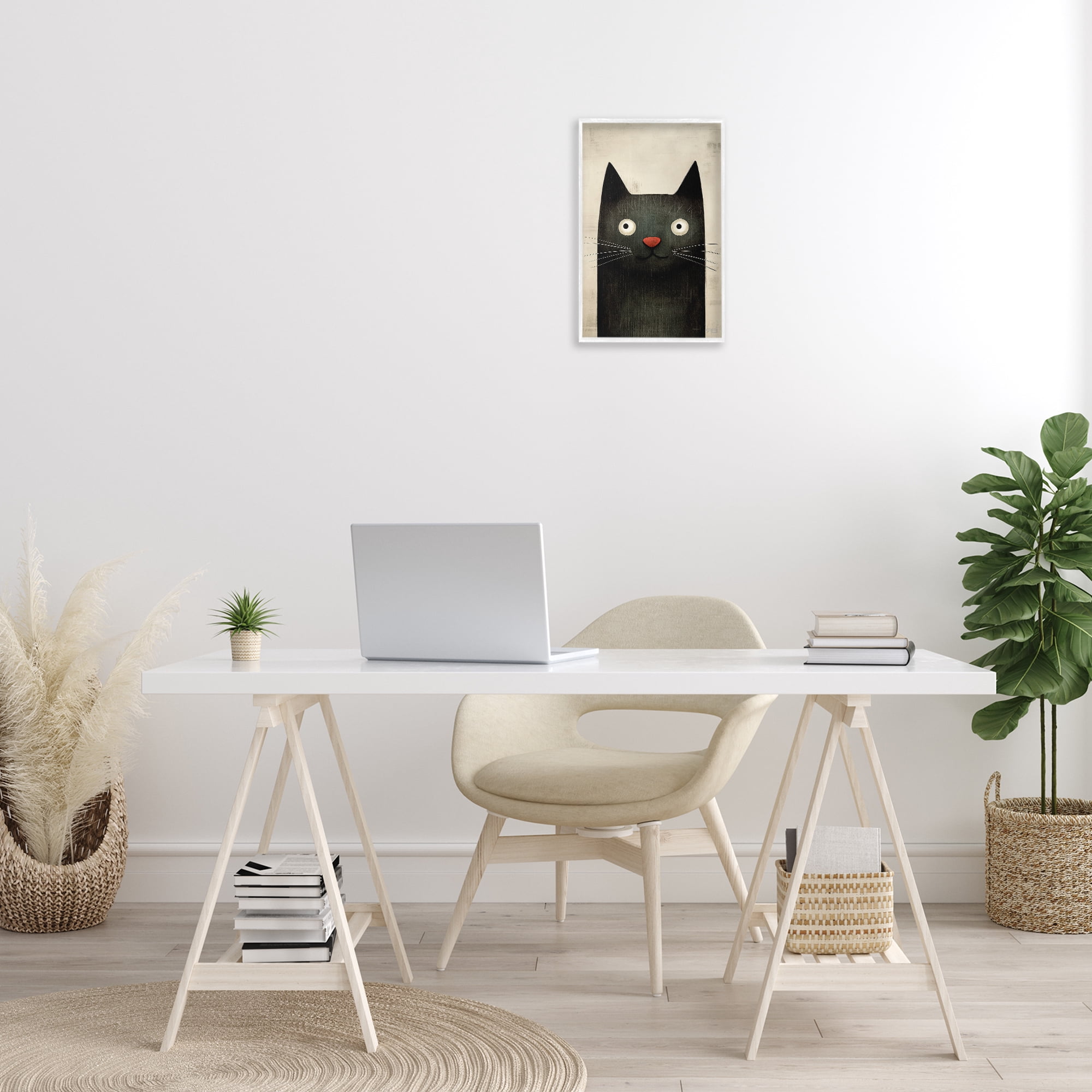 Stupell Industries Smiling Black Cat Animals & Insects Painting White Framed Art Print Wall Art, 12 x 18
