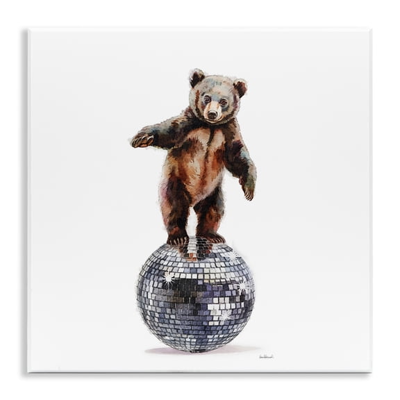 Stupell Industries Bear Balancing on Disco Ball Animals Painting Unframed Art Print Wall Art, 12 x 12