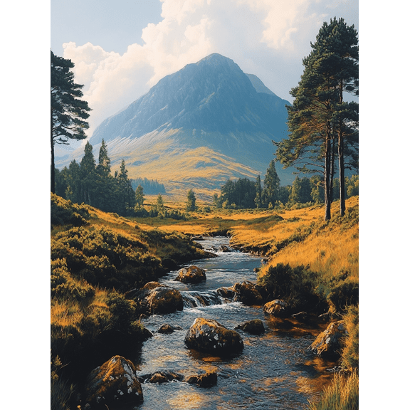 Mountain River Landscape Canvas Print/Wall Art, Suitable for Living Room, Office, Hotel, and Restaurant Decoration.