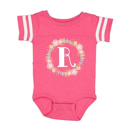 

Inktastic Monogram Letter R Rose Floral Wreath Gift Baby Girl Bodysuit