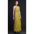 thumbnail image 4 of Bimba Leaves Ladies Crew Neck Waist String Print Maxi Dress with Side Slits Summer Wear-Large, 4 of 6