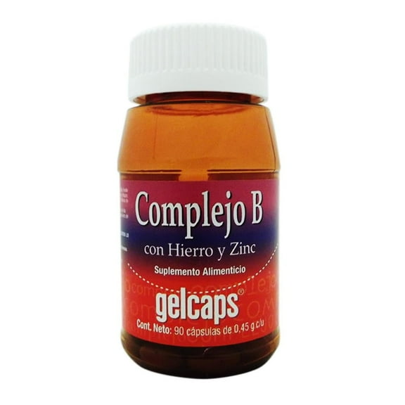 Suplemento Alimenticio Gelcaps complejo B hierro y zinc 90 cápsulas de 0.45 g c/u