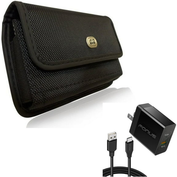 Fast Type-C 36W PD Home Charger w Rugged Case Belt Clip for Samsung Galaxy A53 5G,A33 5G Phones - 6ft Long Cable USB-C Power Cord QC3.0 Adapter, Holster Canvas Cover Pouch