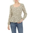 thumbnail image 5 of Allegra K Women's Floral Long Sleeve Square Neck Peplum Blouse with Belt, 5 of 6