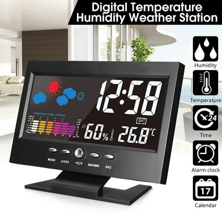 LCD Color Screen Digital Backlight Snooze Alarm Clock Thermometer Weather Forecast Station Indoor Temperature Humidity Time Date (Best Weather Clock App)