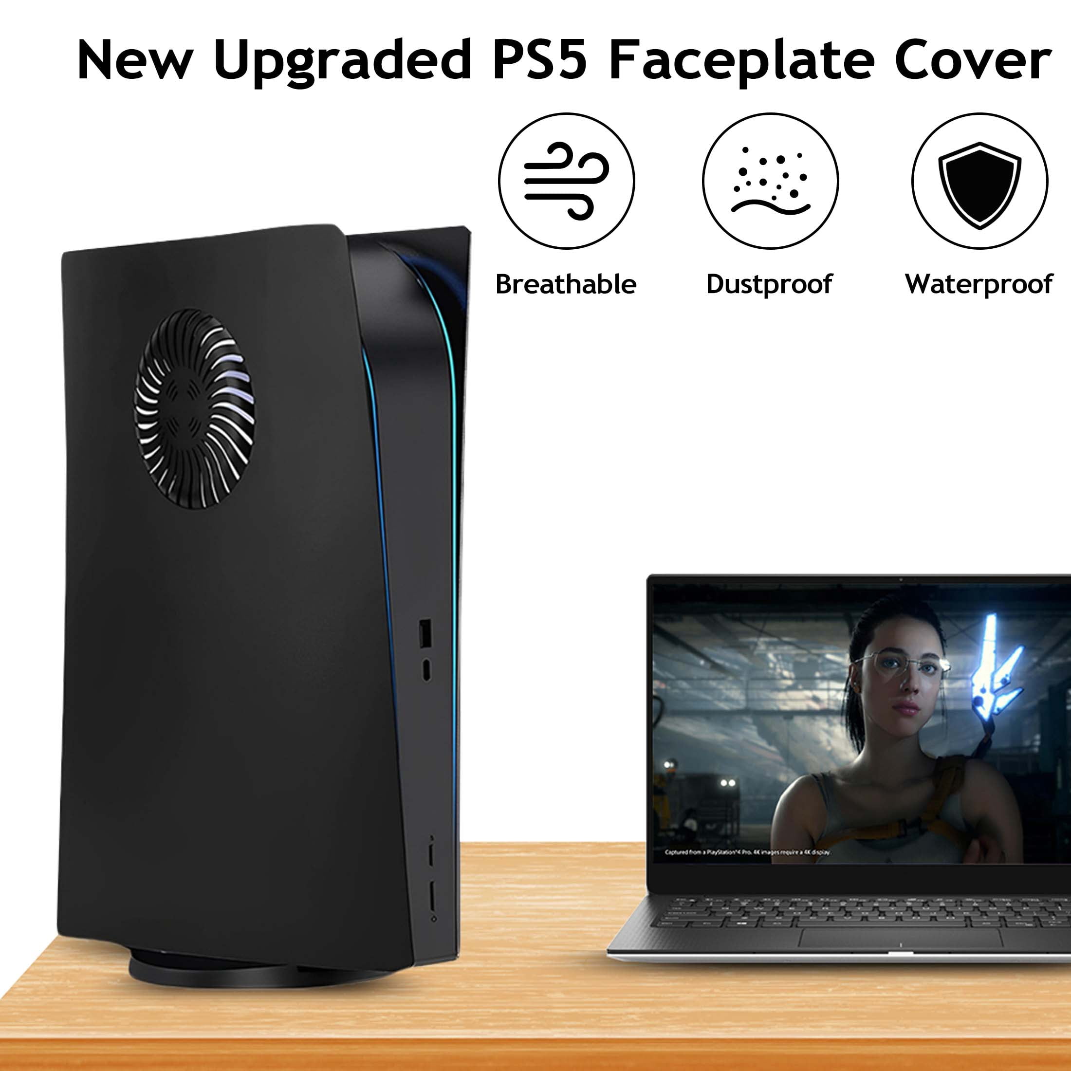 PS5 Cover Plates Faceplate for Original PS5 Digital Edition with Enhanced Cooling Vents & Dust Filter, Black