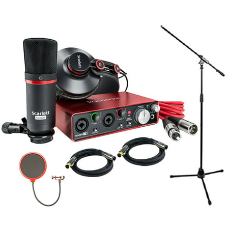Focusrite Scarlett 2i2 Studio Pack & Recording Bundle - 2nd Gen w/ Pro Tools Bundle includes 2 XLR Cables, Microphone Stand and Wind (Best Screen Recording Tool)
