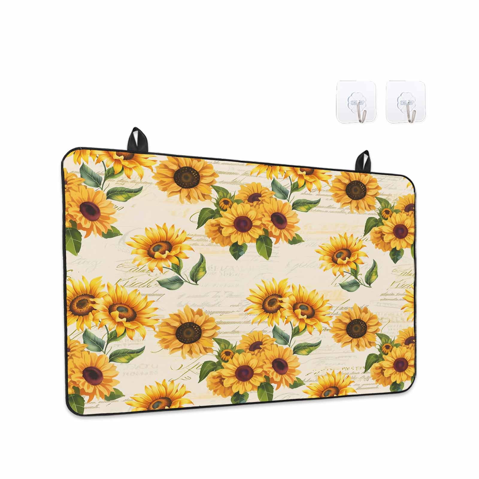 Vintage Sunflower Stove Top Cover for Electric Stove, Heat-proof & Non Slip Glass Top Stove Cover Protector, Yellow Flowers Summer Botanical Retro Art Kitchen Flat Cooktop Rubber Mat 24x21 Inches