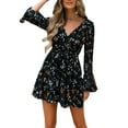 thumbnail image 1 of KOMOO Boho Long Sleeve Dress Women Floral Dots Printed Belt Dress Knee Length Dress Oversize, 1 of 7