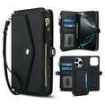 thumbnail image 2 of For iPhone 16e Crossbody Wallet Phone Case,Magnetic Detachable Flip,With Shoulder Strap&Wrist Strap,Zipper Pocket,Card&Cash Slots,PU Leather Shockproof Rugged Phone Case,Black, 2 of 9