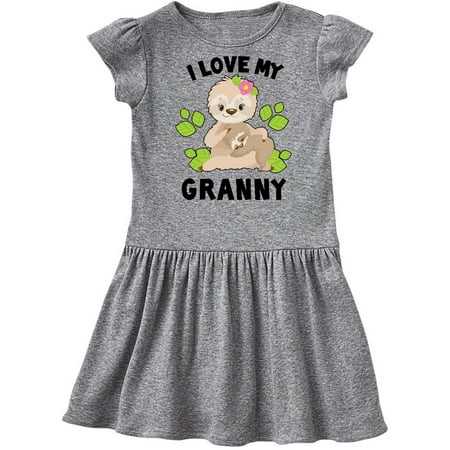 

Inktastic Cute Sloth I Love My Granny with Green Leaves Gift Toddler Girl Dress