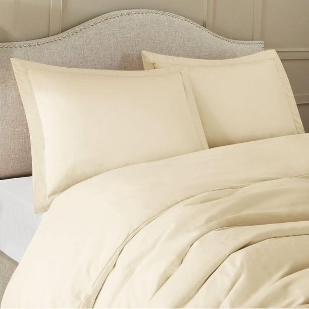 Full (Double) Size 3 Piece Duvet Cover Set with Pillow Shams Cream, Button Closure, Ultra Soft