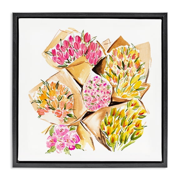 Stupell Industries Shabby Chic Bundle of Bouquets Black Floating Frame Canvas Art, 18 x 18, by Enya Todd