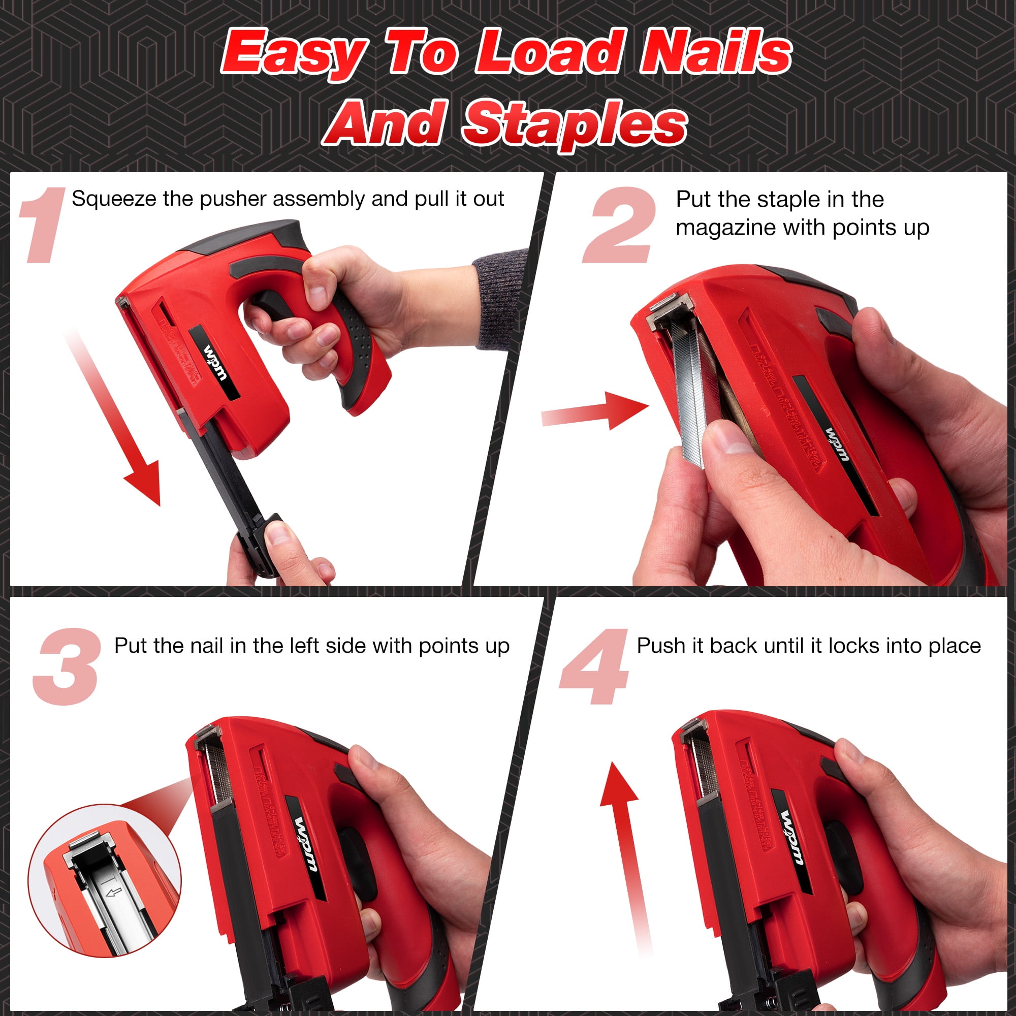 WPM Electric Staple Gun, 3 in 1 Cordless Staple Gun for Wood, 4V Rechargeable Staple Gun Kit w/ 1500 Staples Nails, Staple Remover & Fast Charger for Crafts, DIY, Decoration