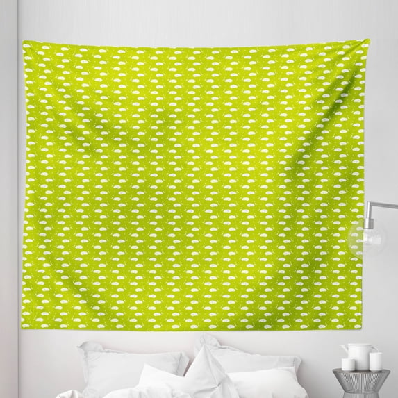 Easter Bunny Tapestry, Repetitive Pattern of Rabbit Eggs Doodle Illustration, Fabric Wall Hanging Decor for Bedroom Living Room Dorm, 5 Sizes, Yellow Green and White, by Ambesonne