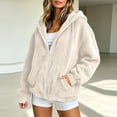 thumbnail image 5 of PRINxy Women's Cozy Sherpa Long Sleeve Hooded Full Zip Jacket with Drawstring and Side Pockets for Fall Winter Casual Beige M, 5 of 7