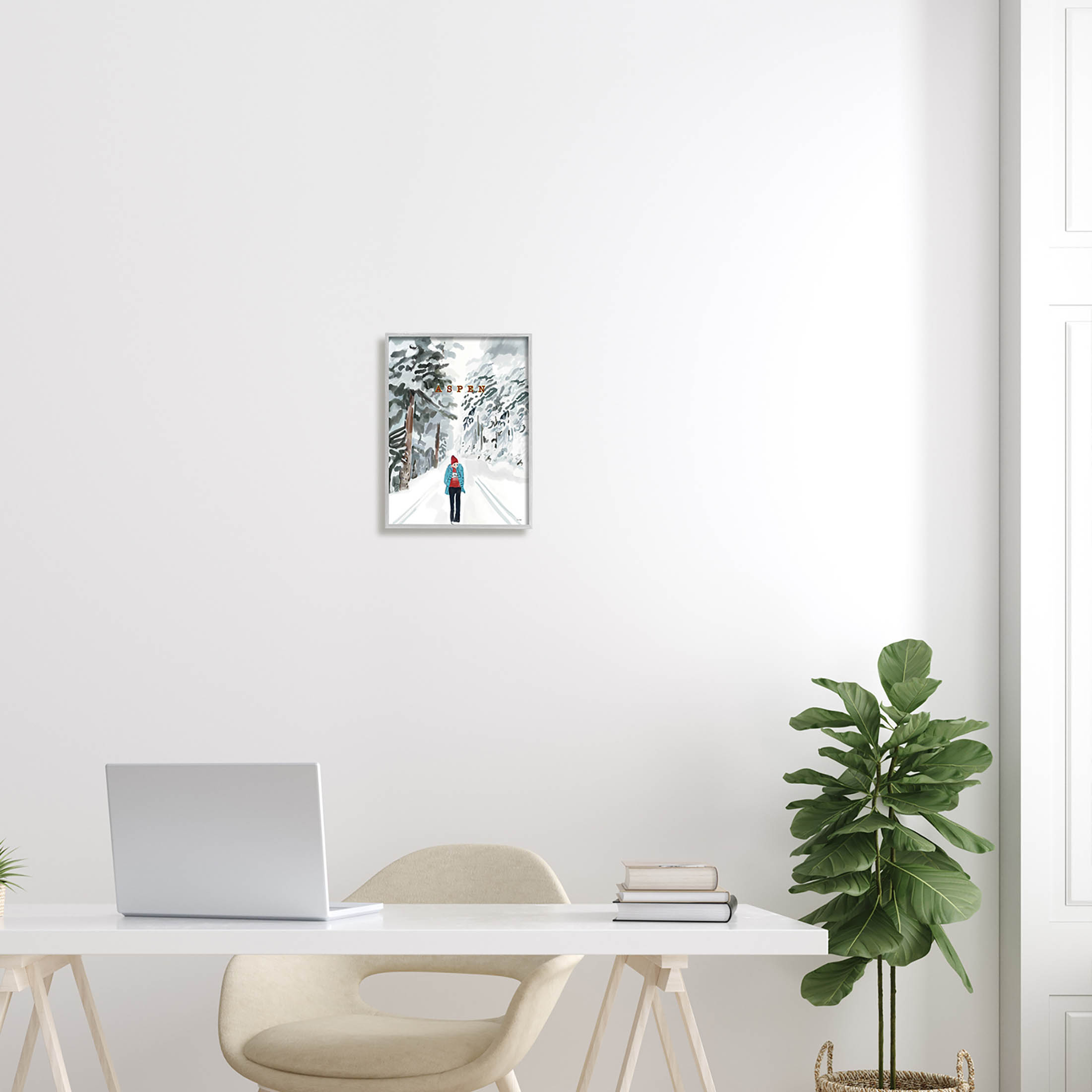 Stupell Industries Snowy Aspen Scenery Girl Walking Graphic Art Gray Framed Art Print Wall Art, Design by Amelia Noyes