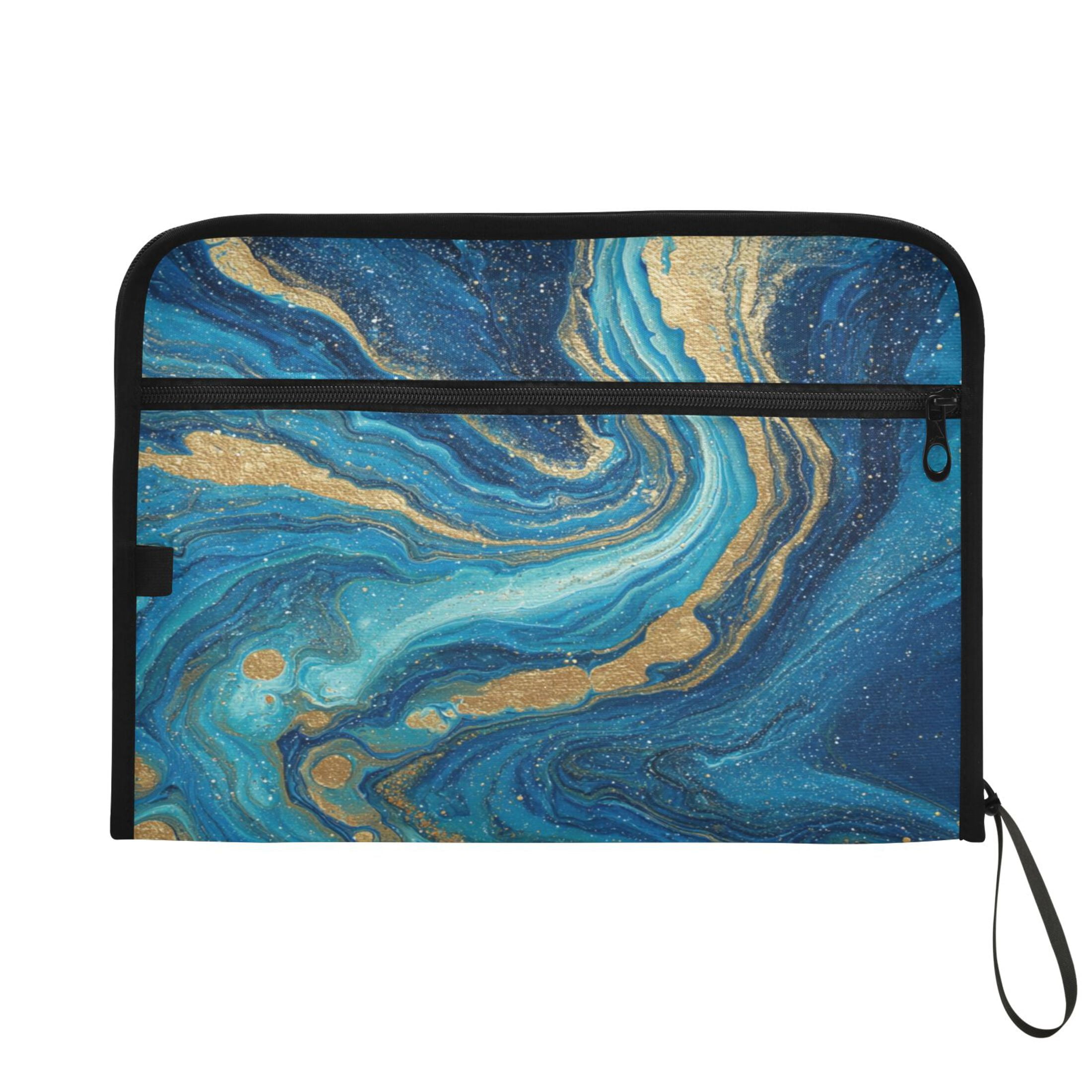 Accordion File Organizer with Zip Closure 13 Pockets Expanding File Folder Letter A4 Paper Document Organizer for Home Office Blue and Gold Ocean