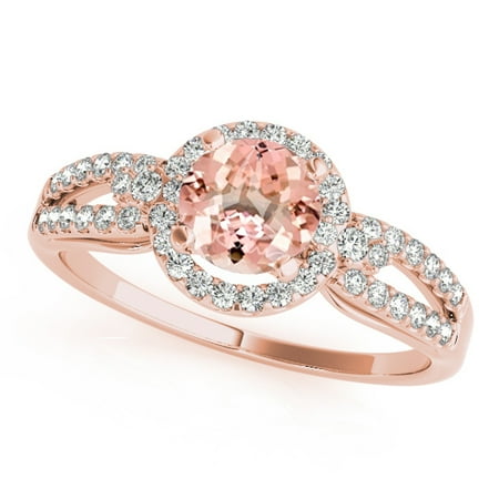 1.15 Ct Diamond - 1.15 Ct. Halo Morganite And Diamond Engagement Ring In 14k Rose Gold